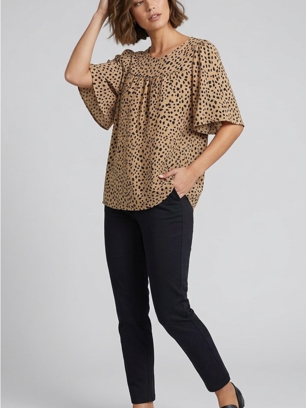 Heimish USA Dalmatian Print Flutter Sleeve Top Size Small